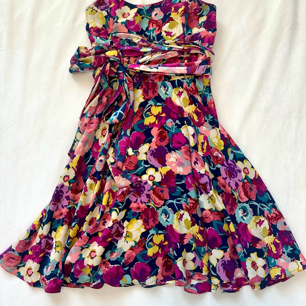 Betsey Johnson Multi-Color Silk Floral
Strapless Dress - Size 8